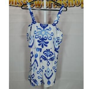 Shein VCAY Blue White Sleeveless Printed Romper Juniors Medium NWT